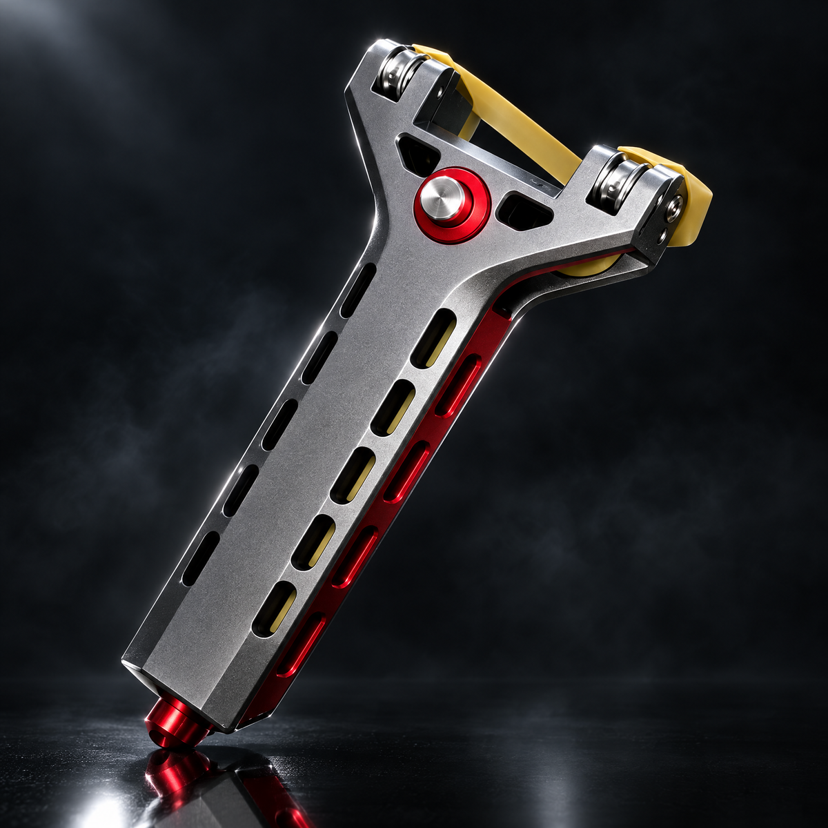 Aluminum auto-reloading slingshot hero shot