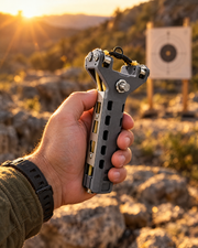 Gray Model slingshot held outdoors
