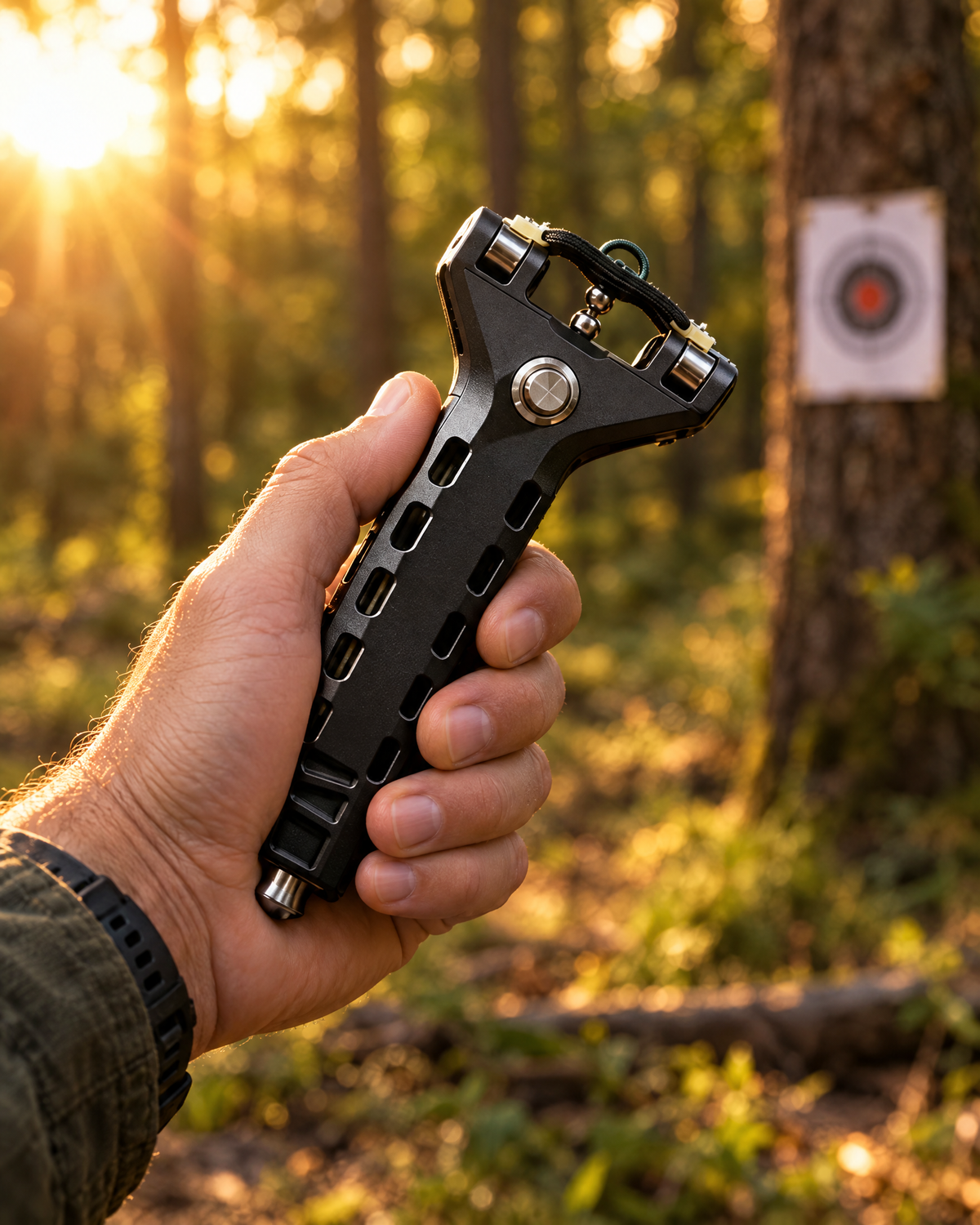 Slingshot held outdoors