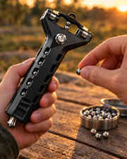 Loading steel balls into the slingshot magazine