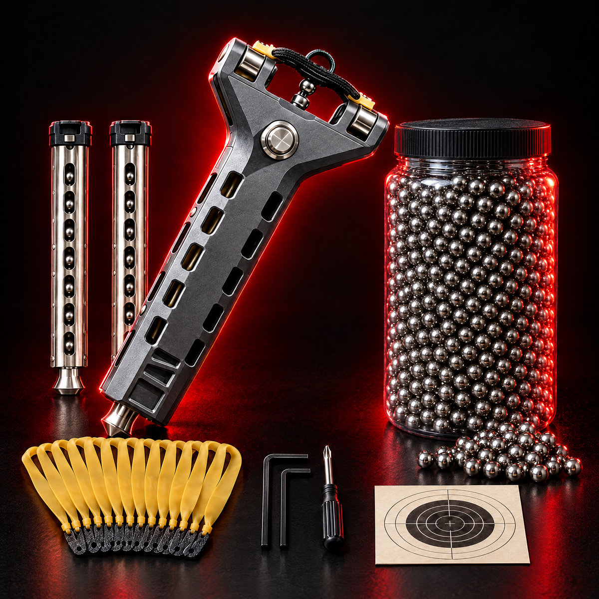 Raptor Kit (Gray Model): slingshot, accessories and 600 extra steel balls
